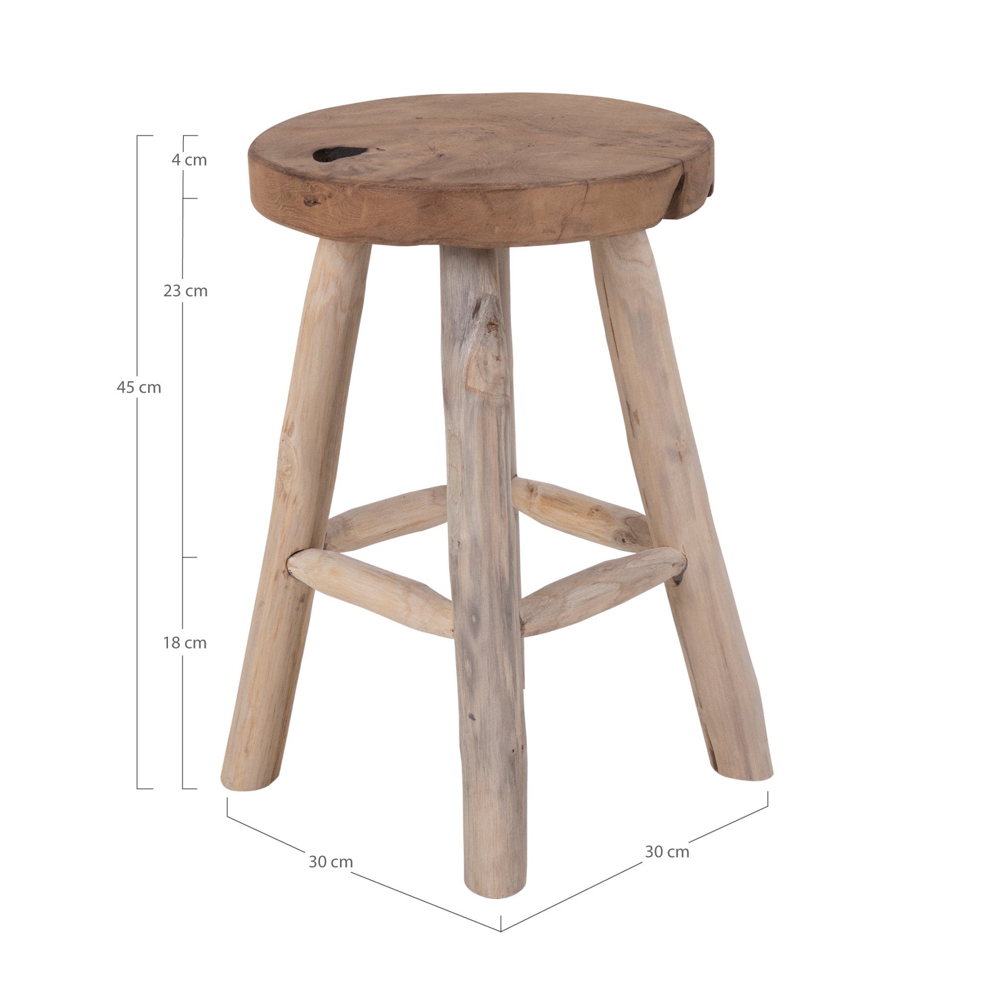 Badia Stool - Stool, teak, natural, 4 legs ø30x45 cm