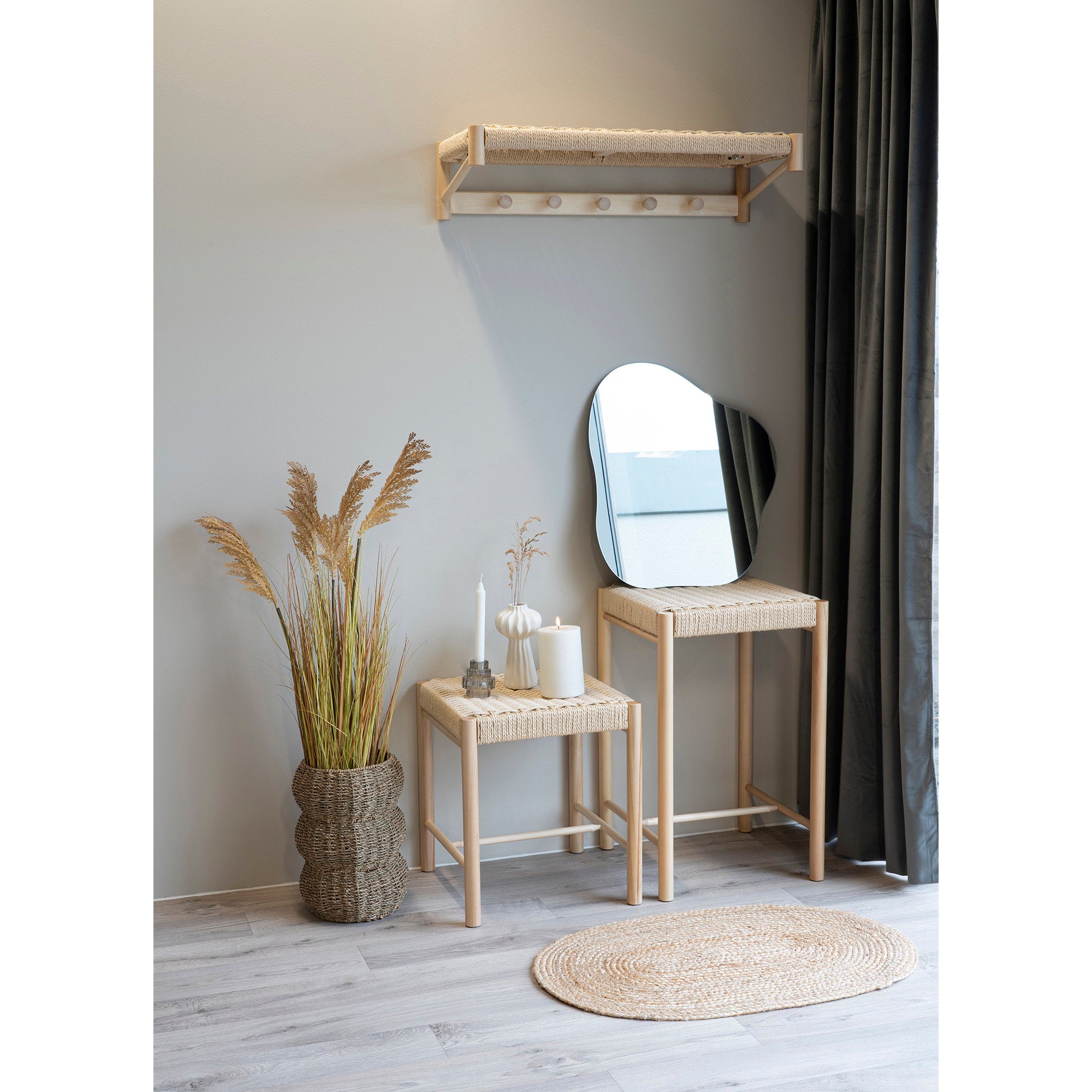 Abano Stool  - Stool with natural wicker seat, poplar wood, natural 42x42x46,5 cm