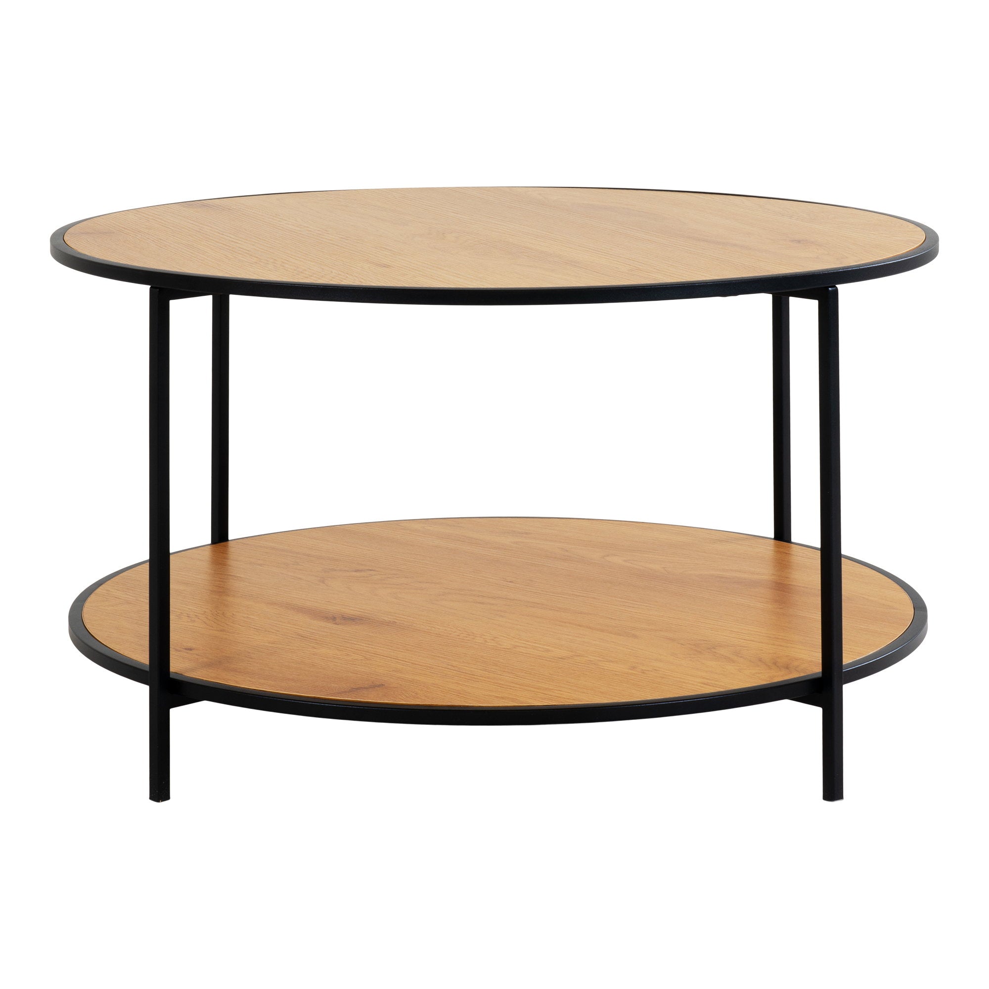 Vita Coffee table - Coffee table, oak look, black frame ø80x45 cm