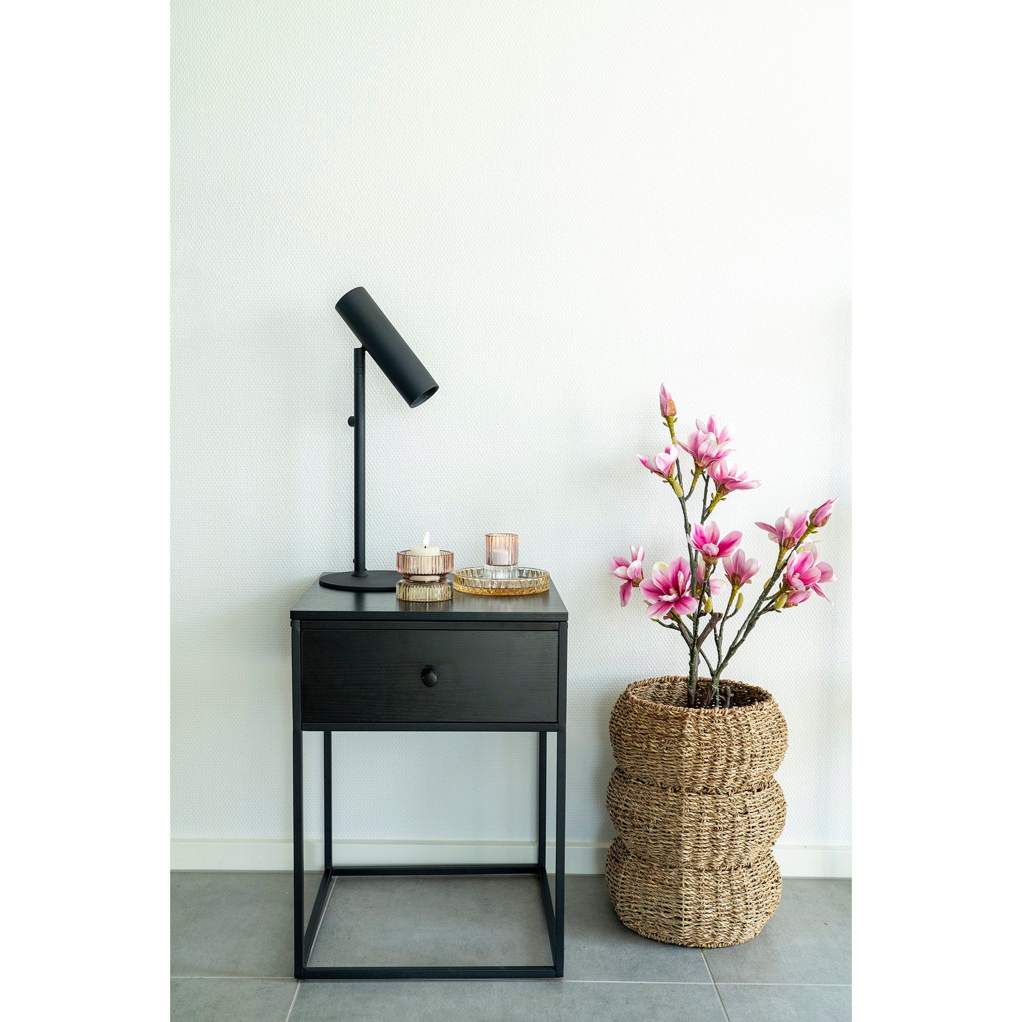 Vita Side table - Side table, 1 drawer, black, black frame 40x40x55 cm