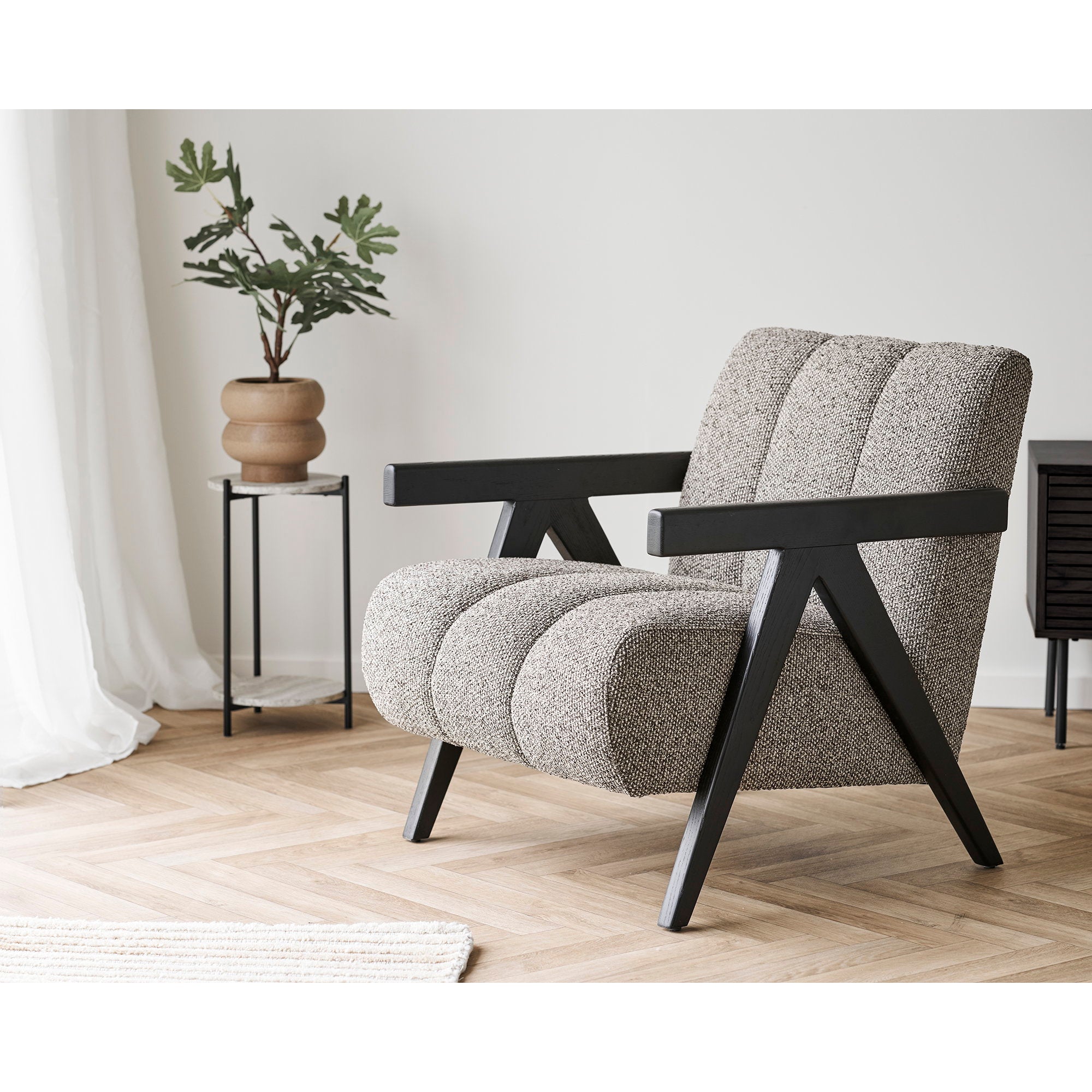 Leuven Side Table - Side table, travertine look, black legs ø27x46 cm