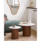 Noli Coffee Table - Coffee table, ceramic table top/ash veneer, white/dark brown ø60x42 cm