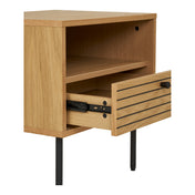Kyoto Side Table - Side Table, 1 drawer, oak veneer, natural, black metal legs 50x40x50 cm
