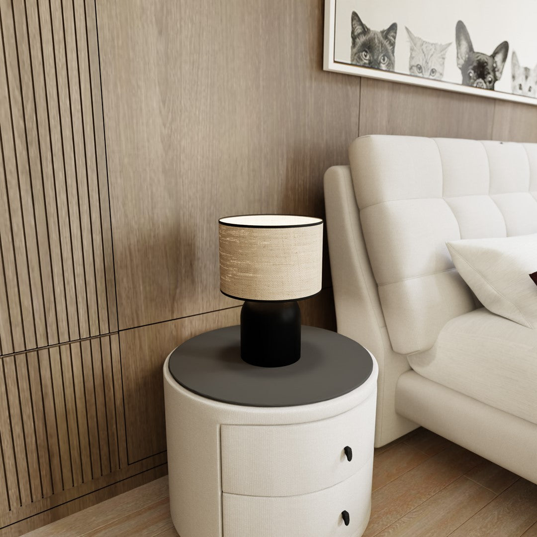 Elira black rattan steel table lamp