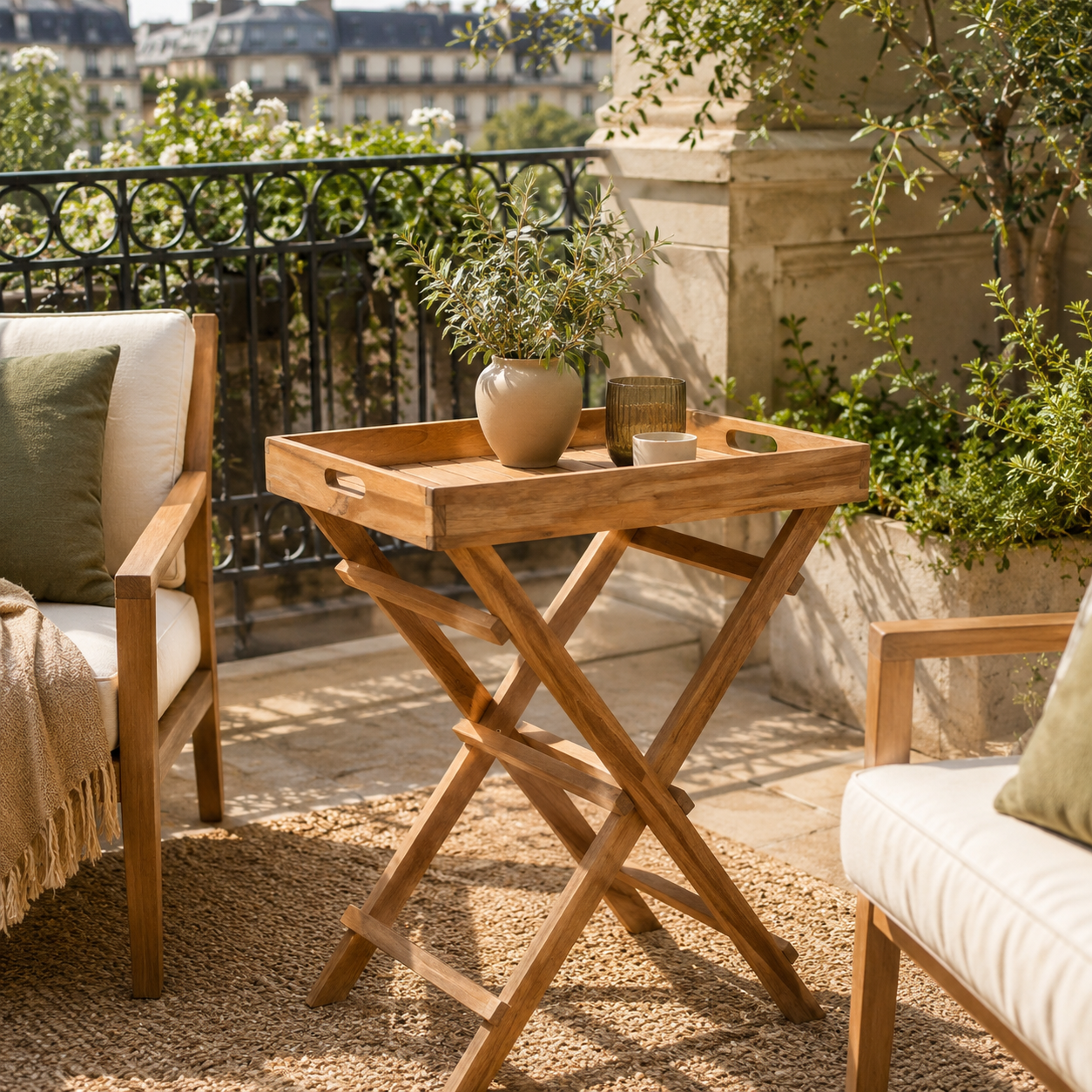Teak dienbladtafel naturel - 29 x 39 x 49,5 cm