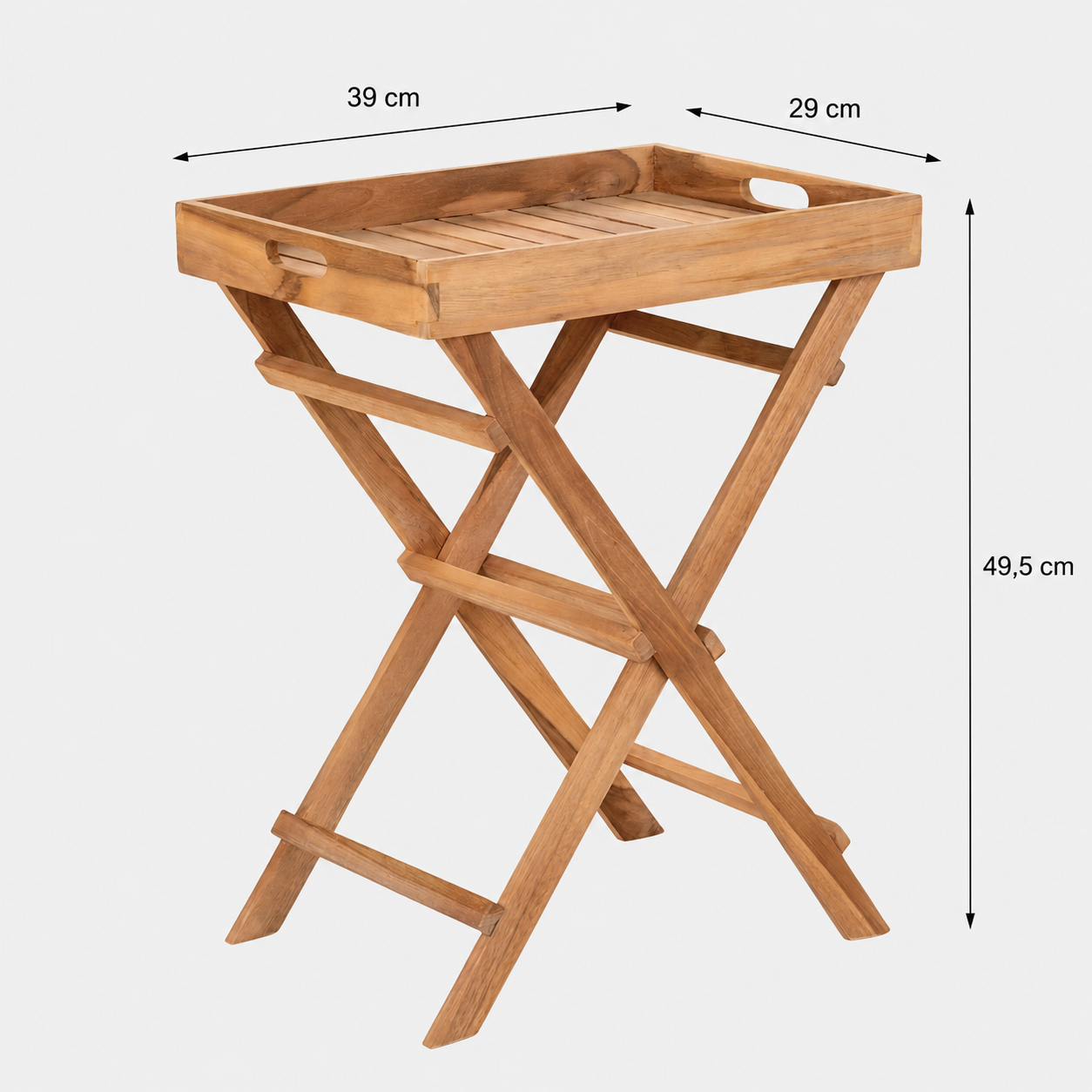 Teak dienbladtafel naturel - 29 x 39 x 49,5 cm